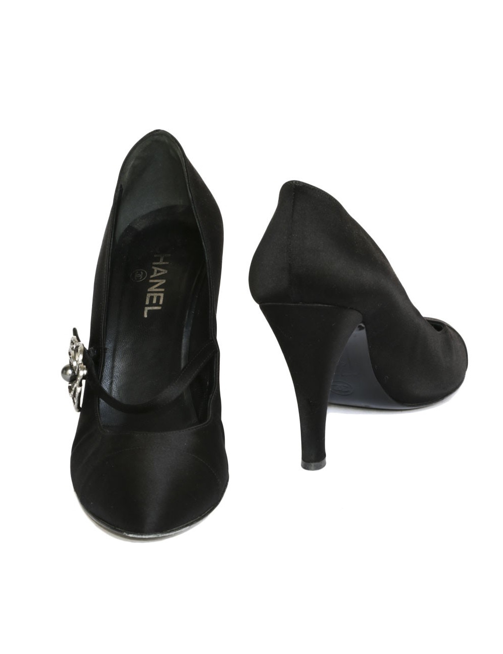 Escarpins CHANEL T 40,5 satin noir