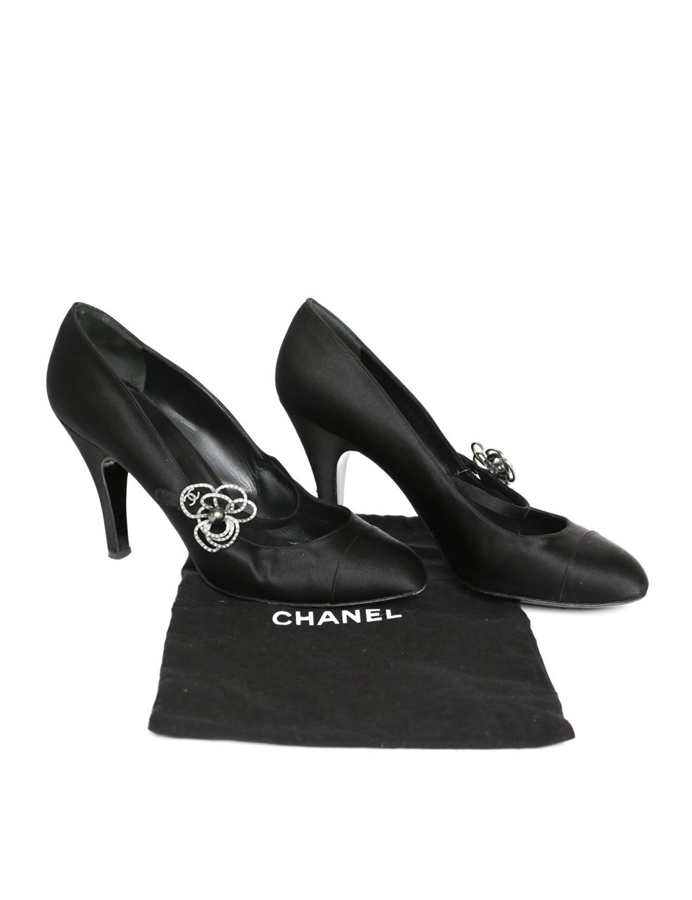 Escarpins CHANEL T 40,5 satin noir