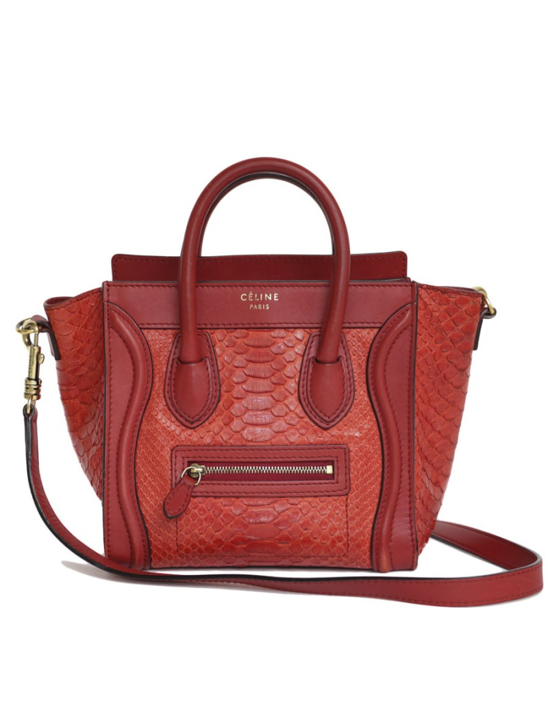 Sac CELINE en cuir et python rouge
