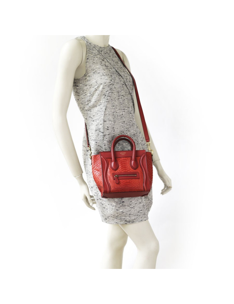 Sac 'Nano' CELINE en cuir et python rouge