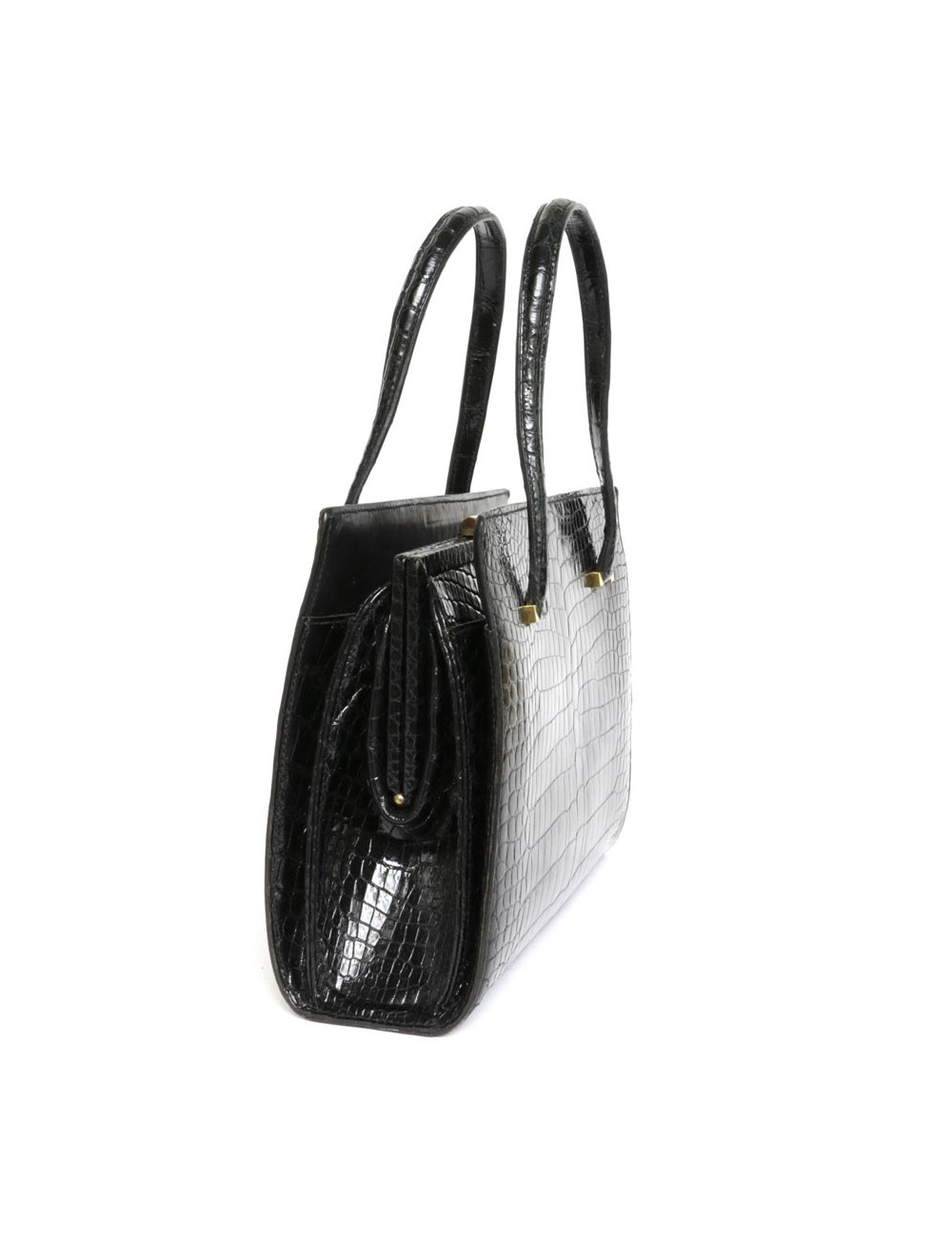 Sac HERMES Pullman en crocodile noir