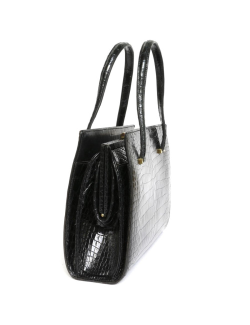 Sac HERMES Pullman en crocodile noir