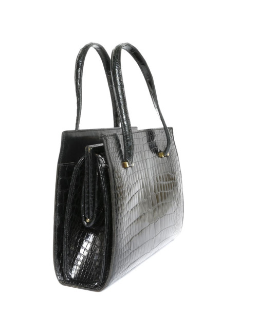 Sac HERMES Pullman en crocodile noir