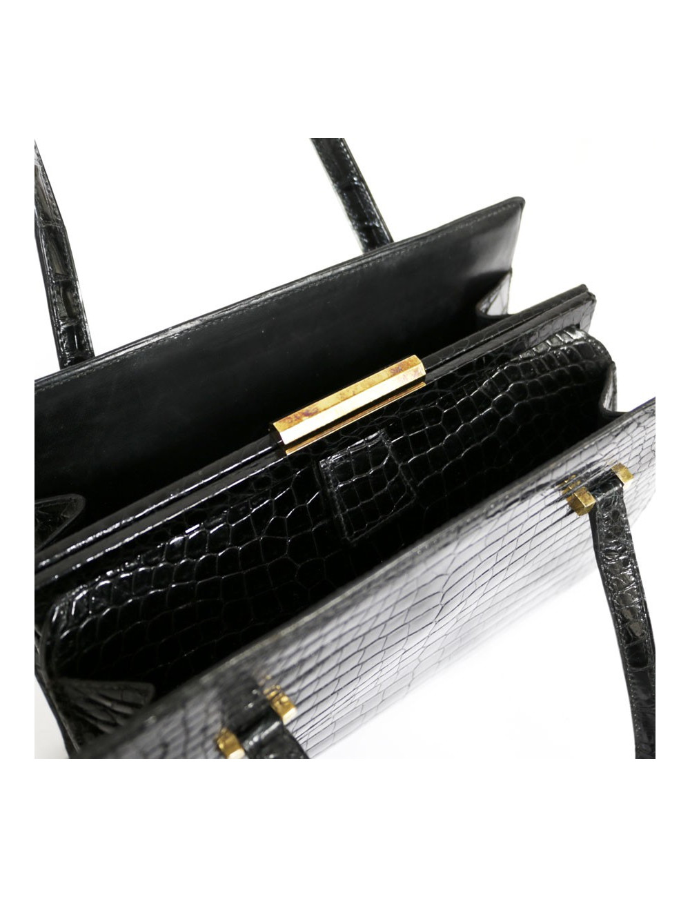 Sac HERMES Pullman en crocodile noir