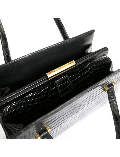 Sac HERMES Pullman en crocodile noir