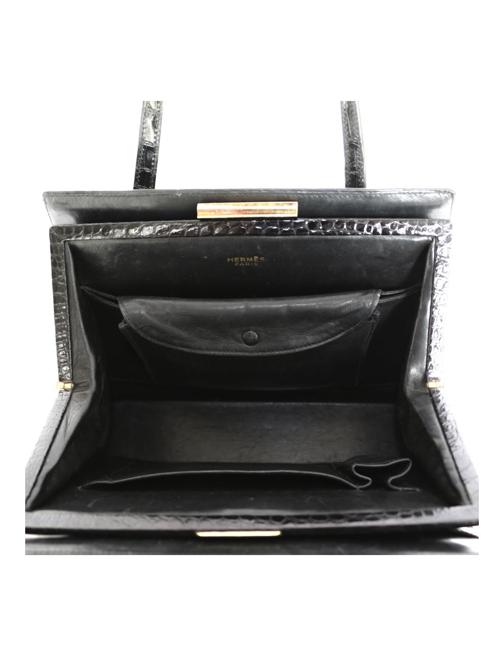 Sac HERMES Pullman en crocodile noir