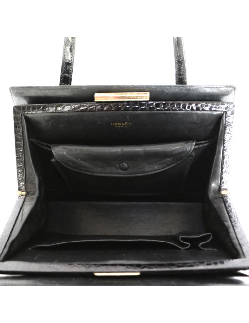 Sac HERMES Pullman en crocodile noir
