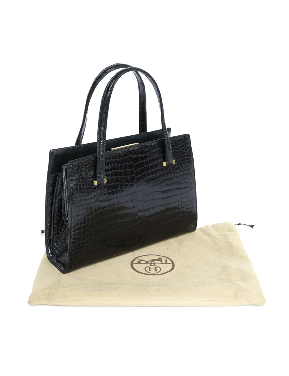 Sac HERMES Pullman en crocodile noir