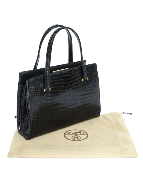 Sac HERMES Pullman en crocodile noir
