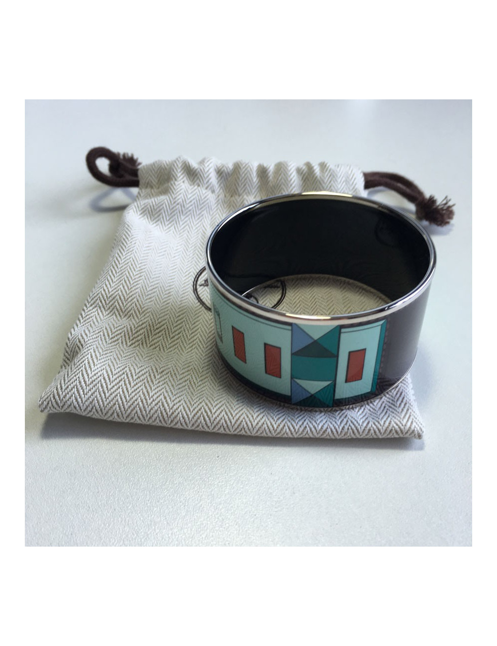 Bracelet HERMES en émail vert extra large