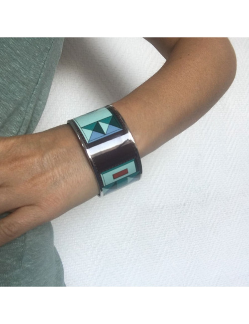 Bracelet HERMES en émail vert extra large