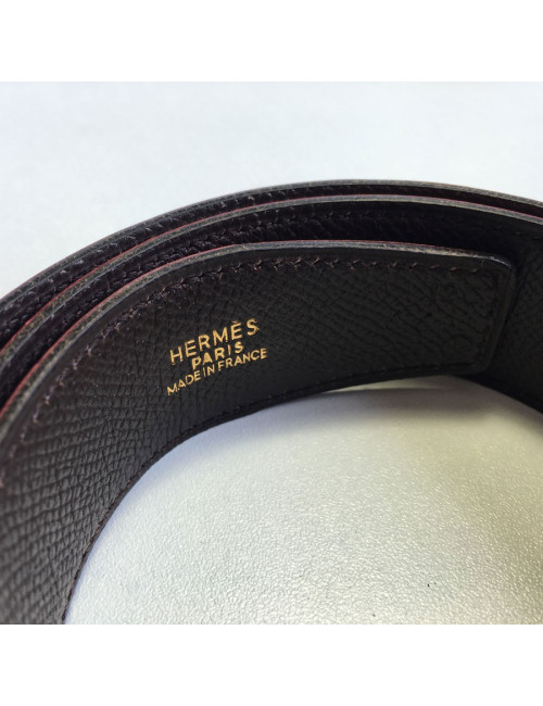 Belt HERMES "anchor" gold-plated and leather epsom Brown and Red
