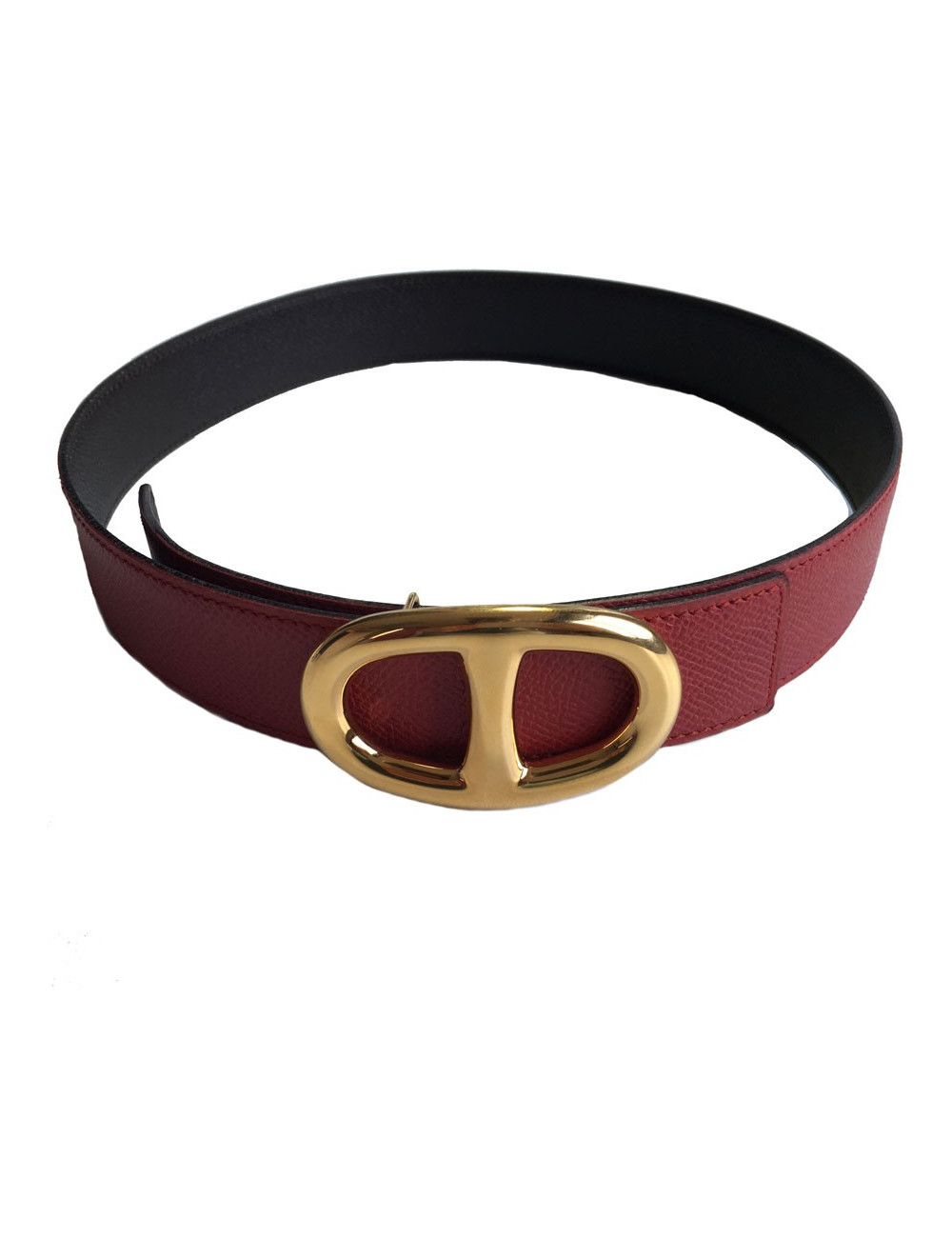 Belt HERMES "anchor" gold-plated and leather epsom Brown and Red