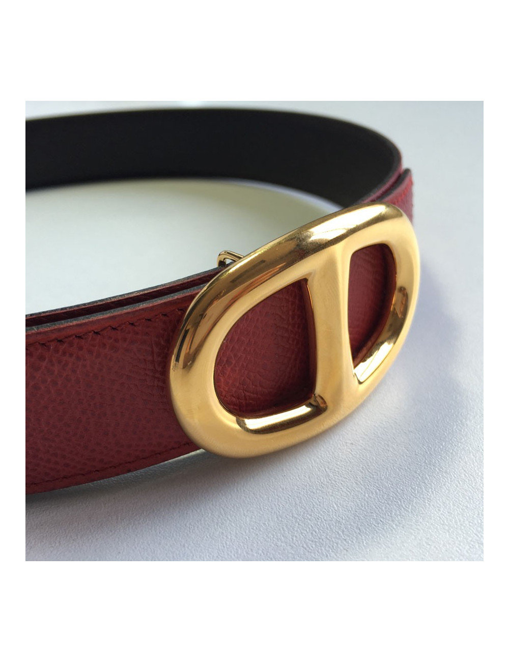 Belt HERMES "anchor" gold-plated and leather epsom Brown and Red