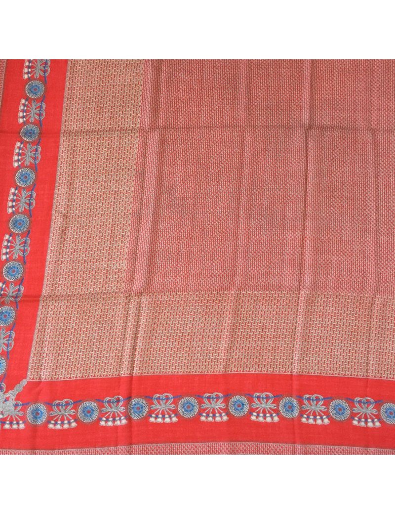 Châle CHANEL frangé en laine et soie rouge 