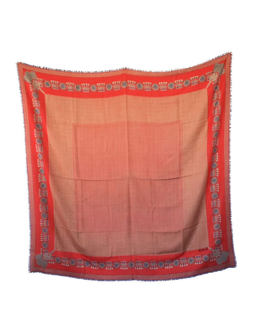 Châle CHANEL frangé en laine et soie rouge 
