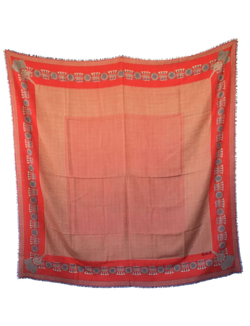CHANEL shawl fringed wool and silk Red