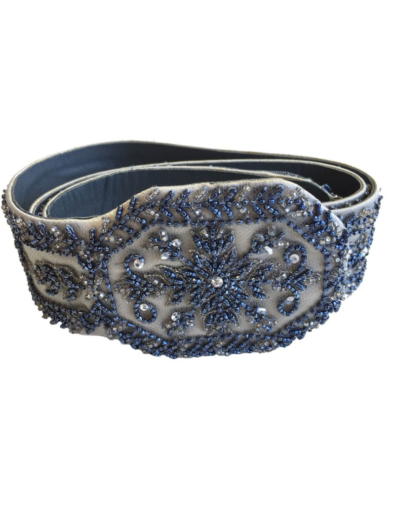 Ceinture VALENTINO en tissu gris brodé de perles