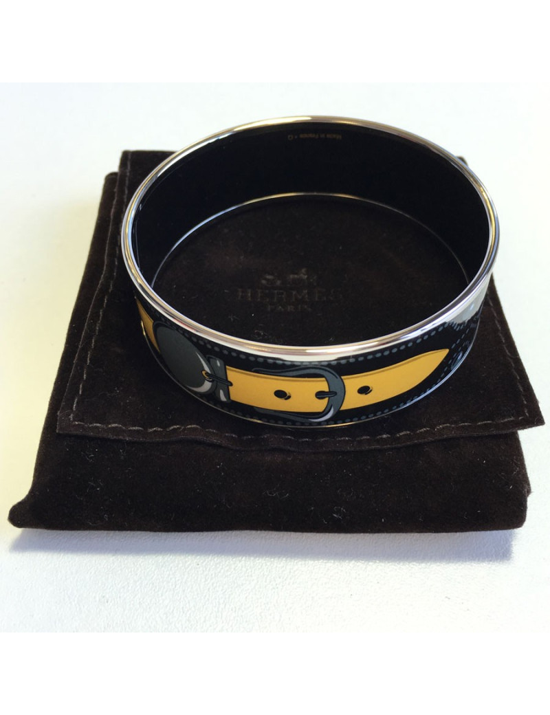 Bracelet HERMES en émail noir, jaune et gris
