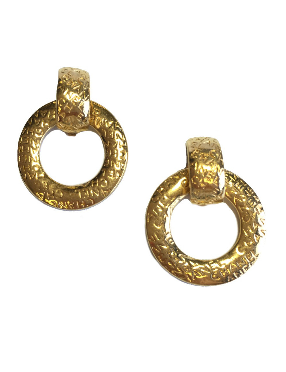Boucles d'oreille clips CHANEL pendantes vintage dorés