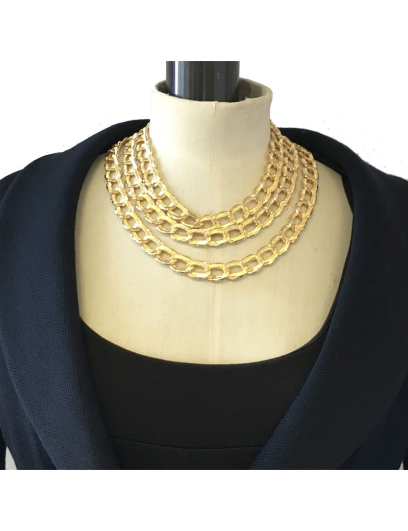  YSL YVES SAINT LAURENT triple raws chain necklace in gilded metal