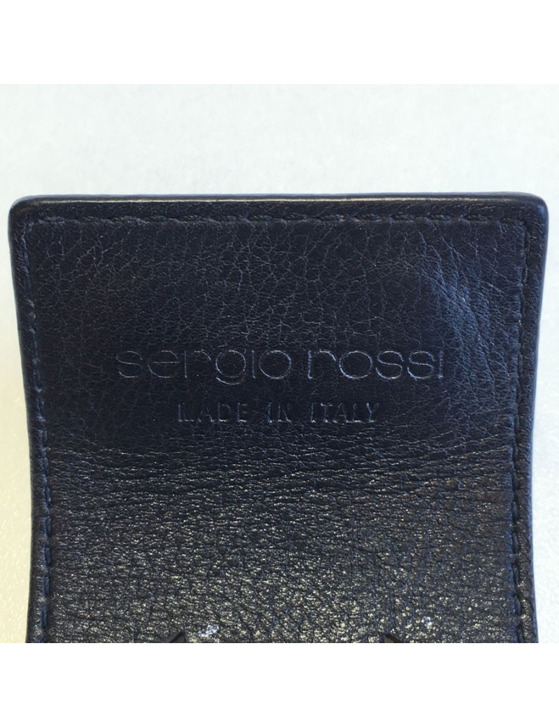 Manchette SERGIO ROSSI en cuir noir et bijouterie argentée