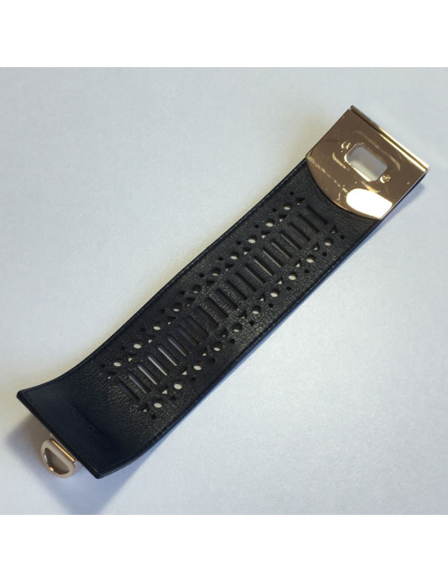 Manchette SERGIO ROSSI en cuir noir et bijouterie argentée