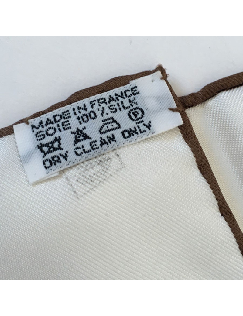 Hermès "Ex Libris in Camouflage" in white and Brown silk