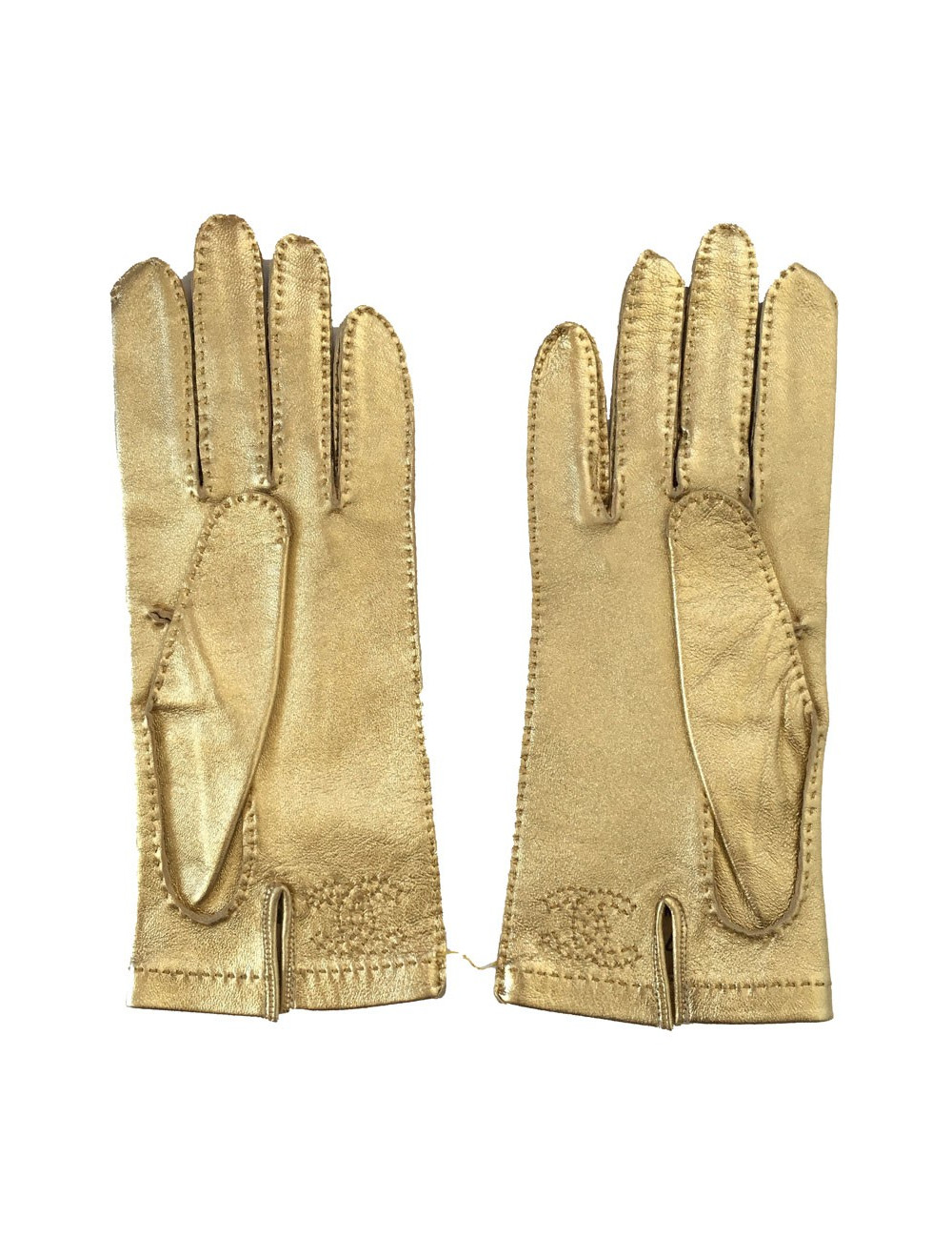 Gants CHANEL cuir d'agneau dorés t 7.5