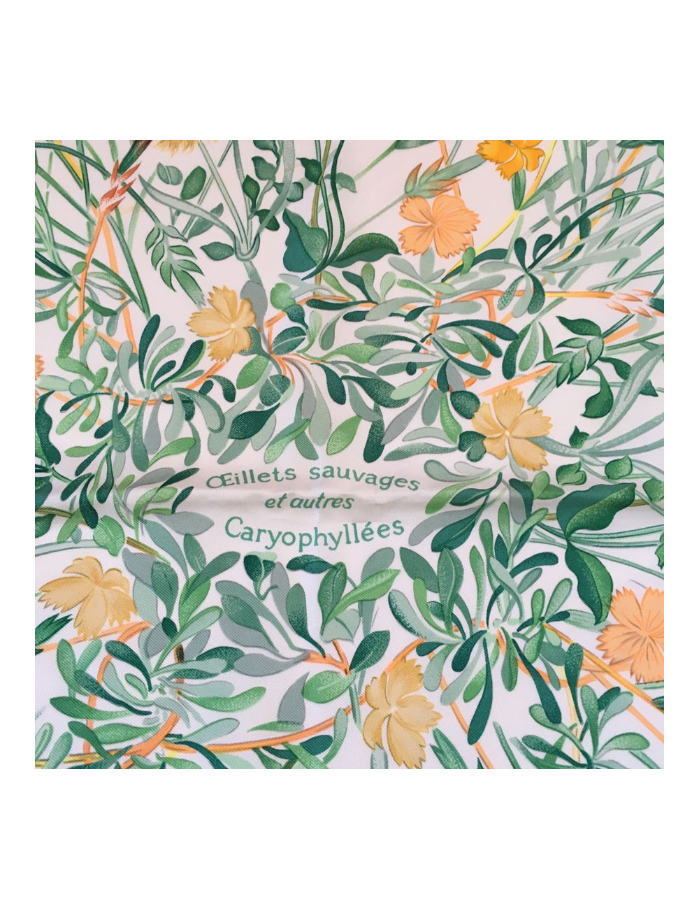Carré HERMES "Oeillet sauvage et autres Caryophyllées" en soie multicolore