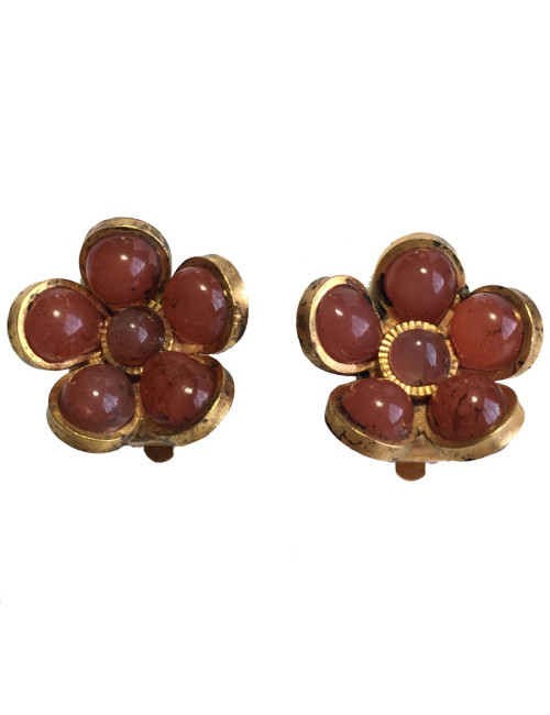 Boucles d'oreille Clips MARGUERITE de VALOIS fleurette en pâte de verre couleur vieux rose
