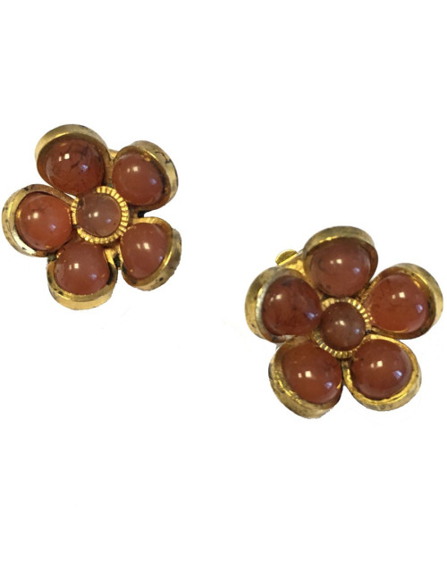 MARGUERITE de VALOIS antique pink molten glass flower clip-on earrings