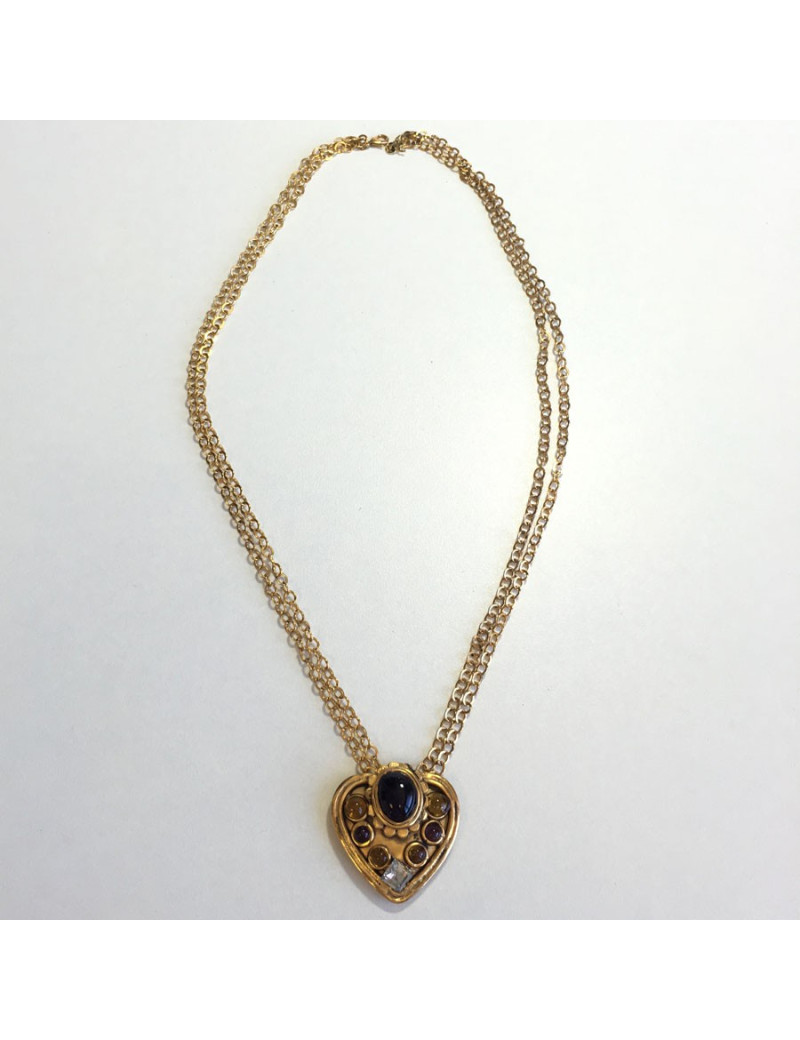 Collier MARGUERITE de VALOIS  en métal or vieilli, pâte de verre et strass