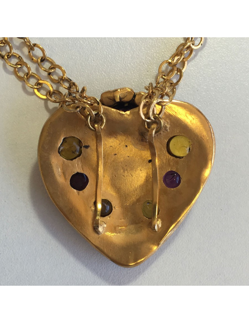 Collier MARGUERITE de VALOIS  en métal or vieilli, pâte de verre et strass