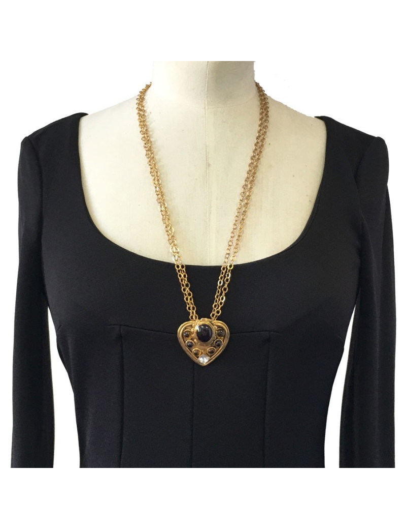 Collier MARGUERITE de VALOIS  en métal or vieilli, pâte de verre et strass