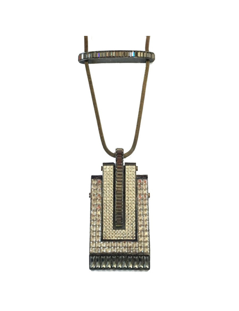 LANVIN pendant articulated in brass and rhinestones