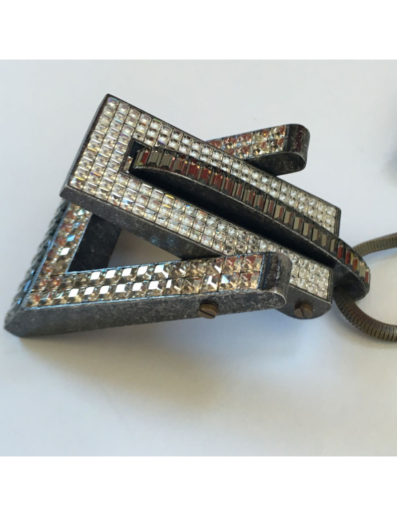 LANVIN pendant articulated in brass and rhinestones
