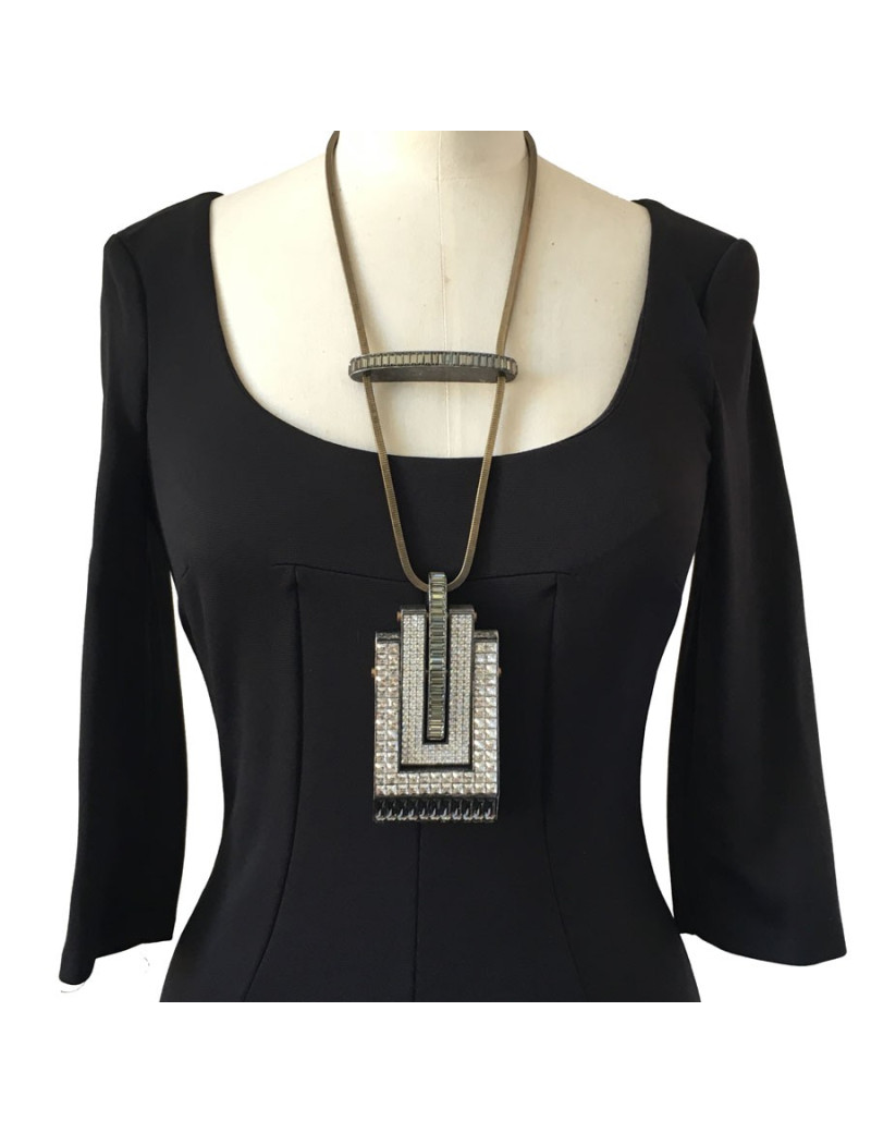 LANVIN pendant articulated in brass and rhinestones