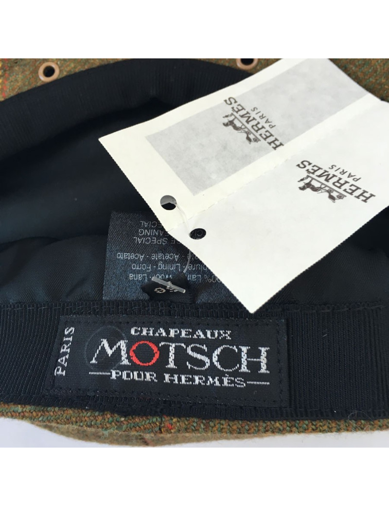 MOTSCH cap for HERMES "Edinburgh" collection in wool with khaki check pattern