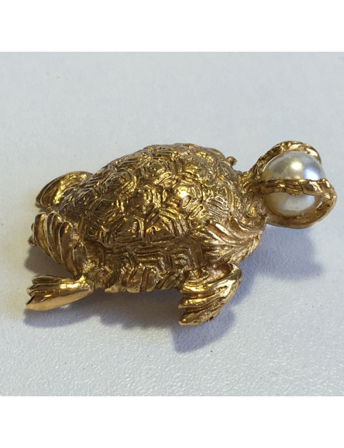 PIN YVES SAINT LAURENT tortoise in gold metal and Pearly Pearl