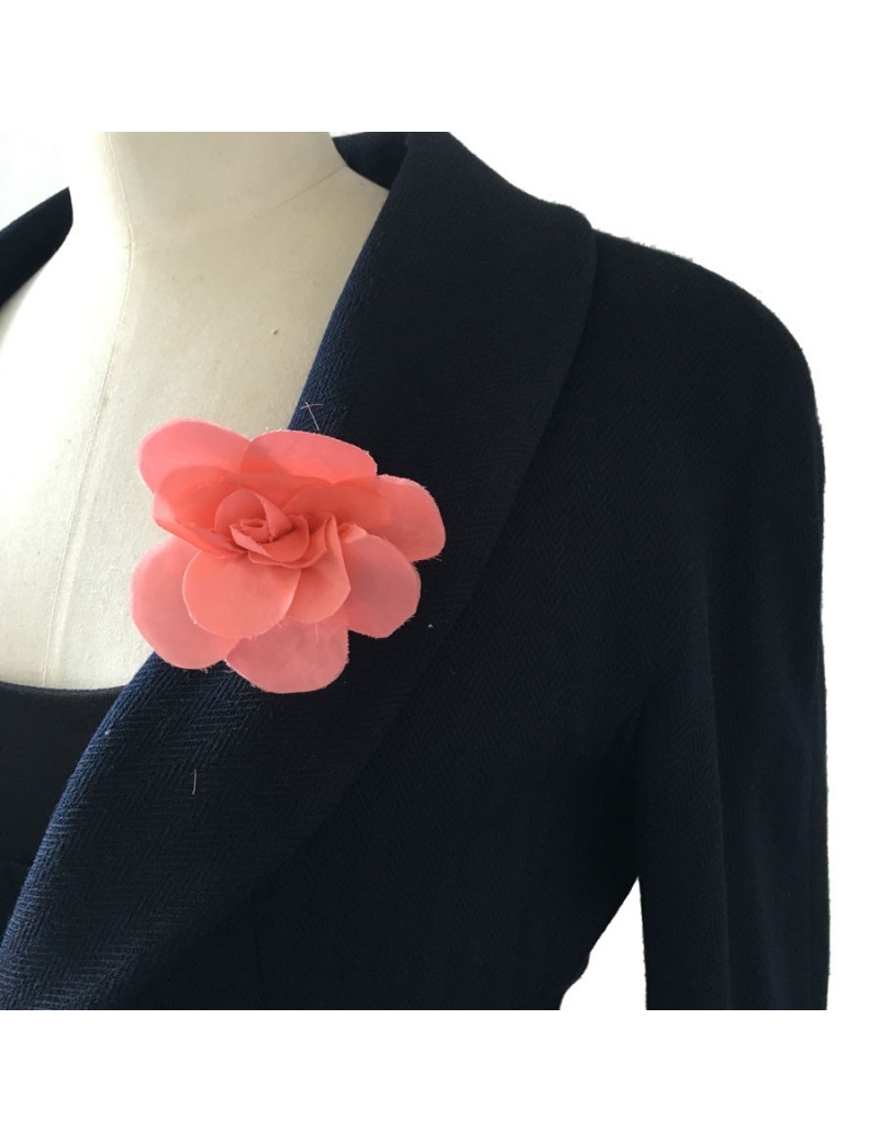 CHANEL camellia brooch in pink silk
