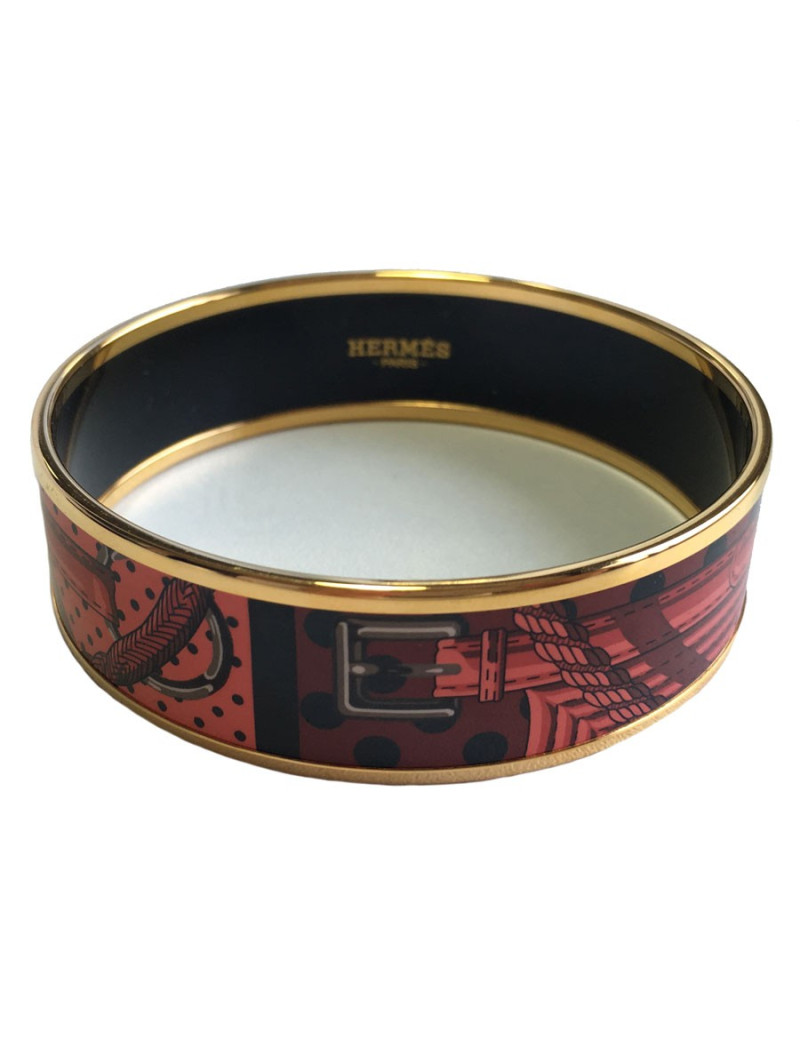 Bracelet HERMES en émail rouge bordeaux large