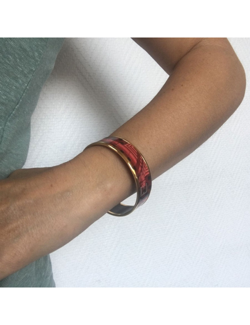Bracelet HERMES en émail rouge bordeaux large