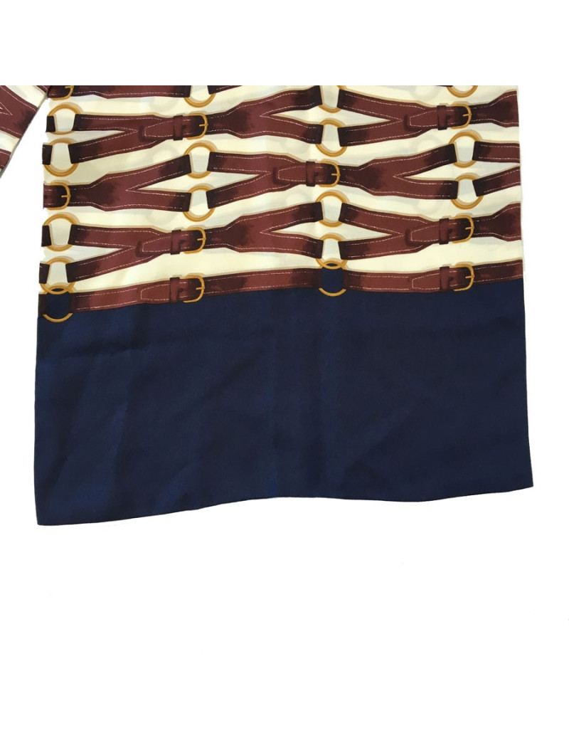 Foulard HERMES en soie ivoire, bordeaux et bleu