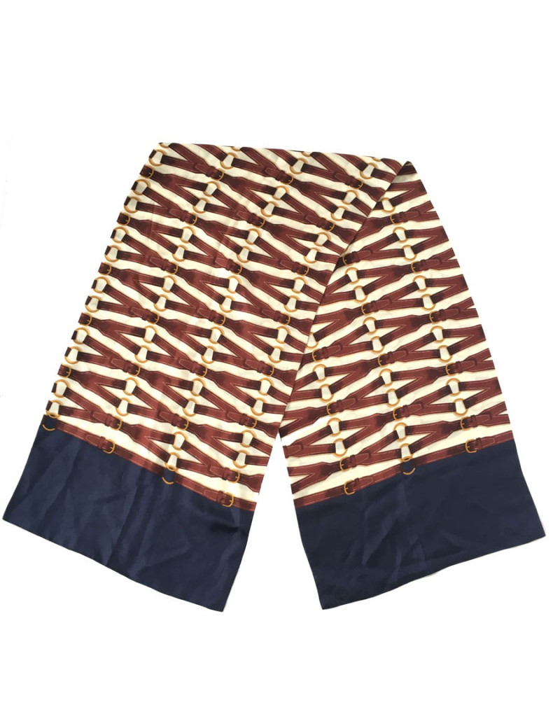 Foulard HERMES en soie ivoire, bordeaux et bleu