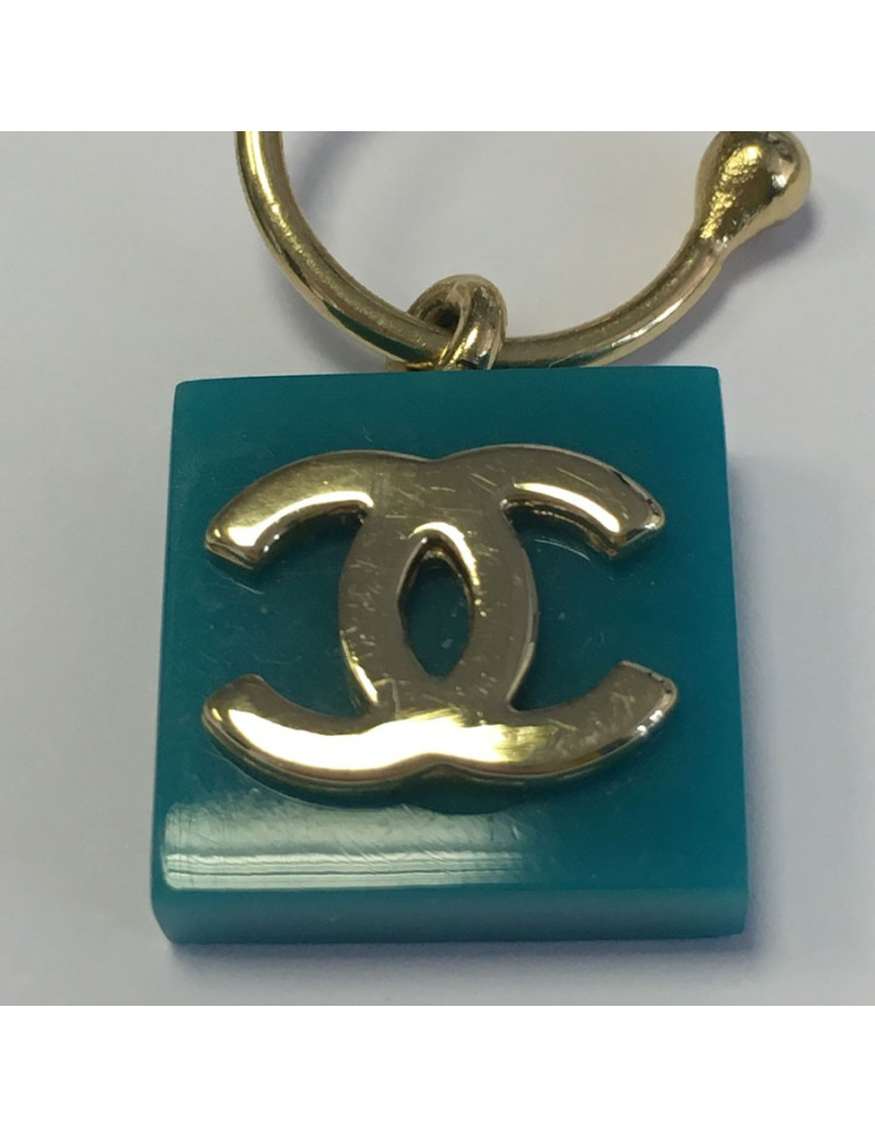 CHANEL stud earrings in turquoise square shape with a golden CC