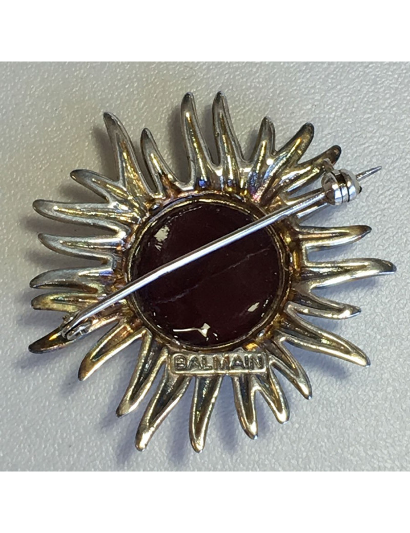 PIN BALMAIN Vintage Sun in silver and Garnet glass paste