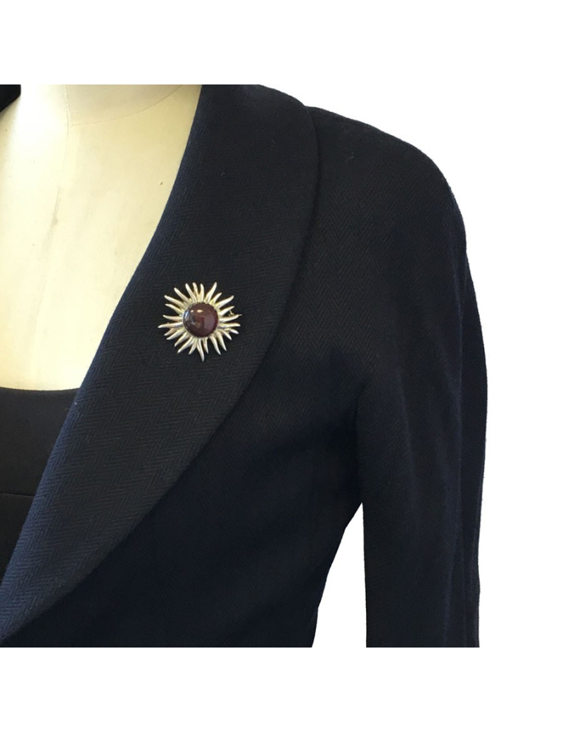 PIN BALMAIN Vintage Sun in silver and Garnet glass paste
