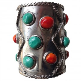 MARGUERITE DE VALOIS cuff bracelet in silver metal and colored molten glass