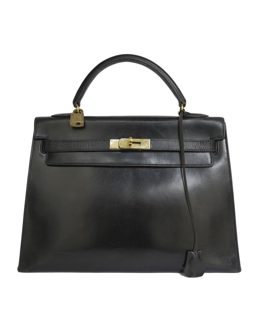 Sac Kelly 32 HERMES cuir box noir piqûres sellier 